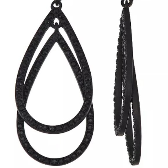 VERA WANG Dramatic Matte Black/Black Crystal Layered Teardrop Earrings~RESTOCKED - Picture 2 of 2